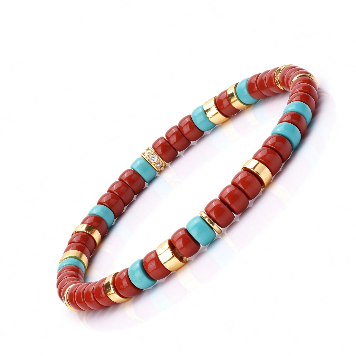 Sacred Flame & Ocean | Natural Red Agate & Turquoise Disc Bracelet
