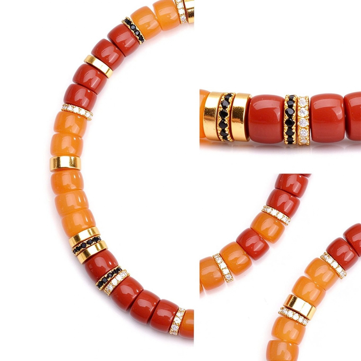 Golden Hour | Natural Red Agate &amp; Yellow Chalcedony Disc Bracelet